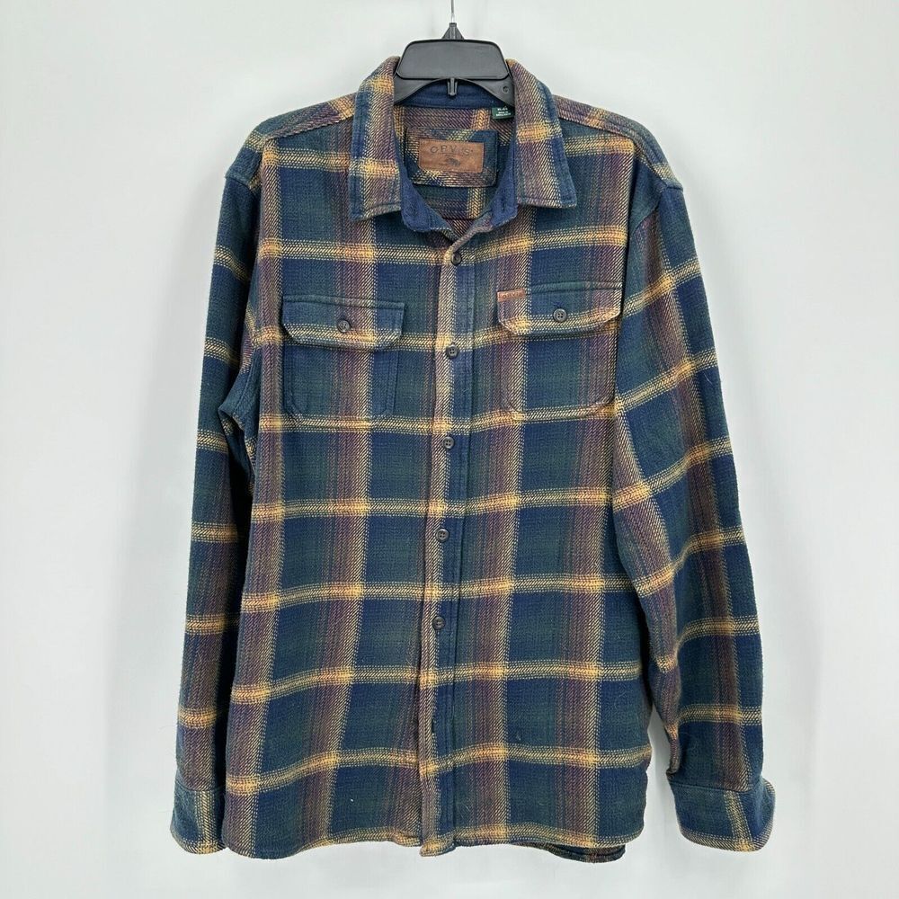 Orvis Shirt Jac Shacket Mens XL Blue Brown Plaid Button Up Heavyweight Outdoors
